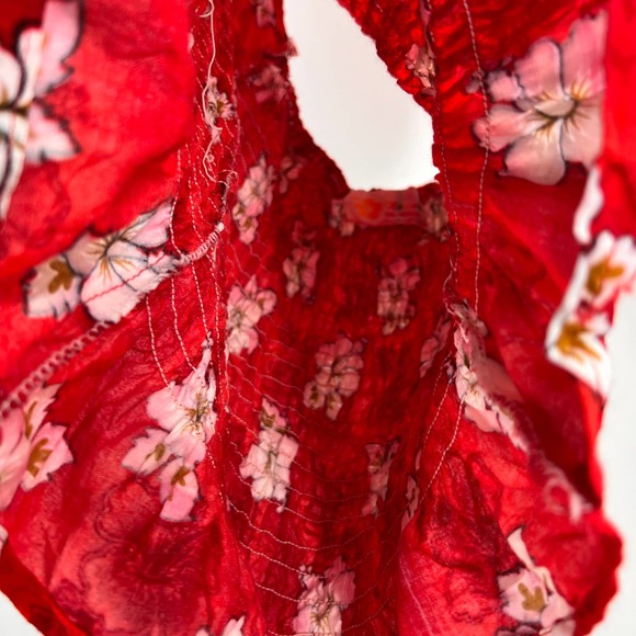 Vintage Aloha Hibiscus Floral Hawiian Red White Halter Top Fitted Small-Medium - Picture 5 of 9